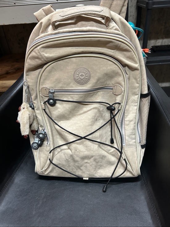 Kipling Handbags - Kipling Sand Beige Canvas Backpack with Black Cord Accents